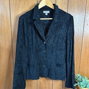Croft & Barrow Black Textured Floral Print Blazer Jacket‎ Gothic Whimsygoth 14